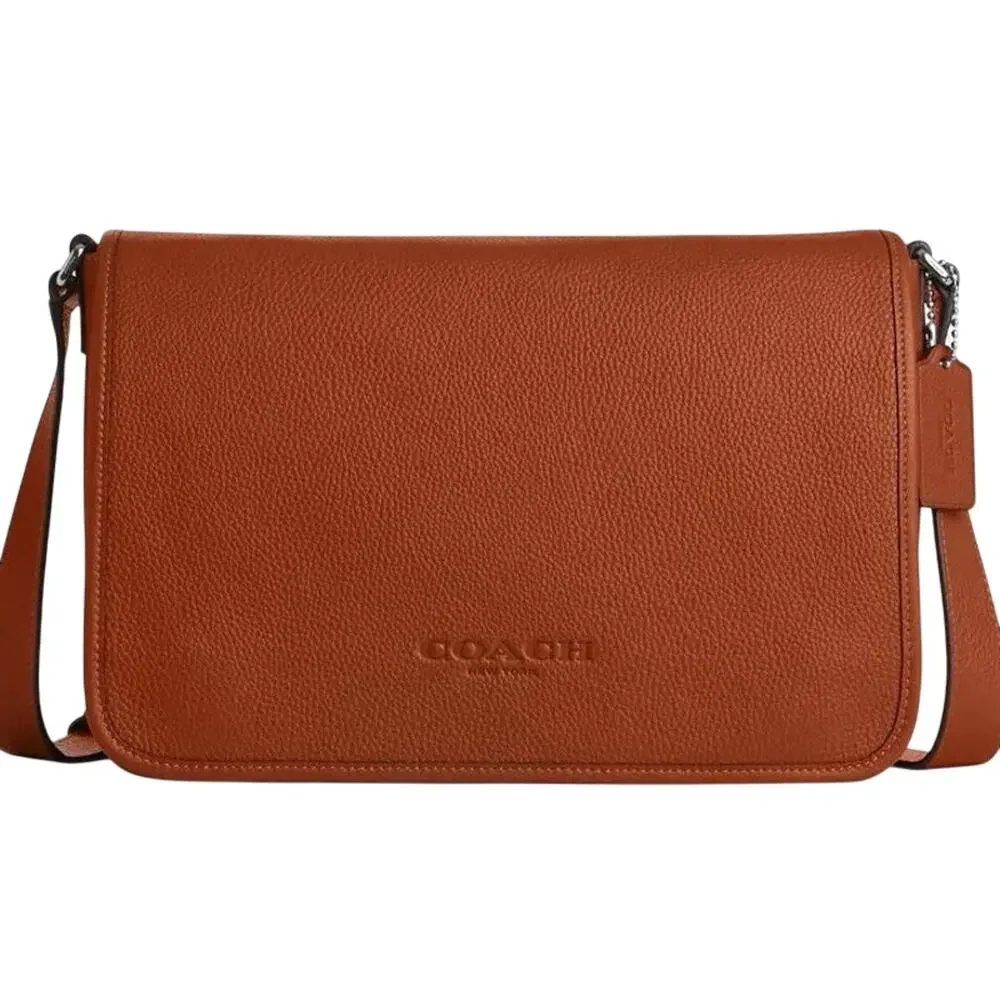 Coach Colby Messenger Pebbled Leather Amber Brown
